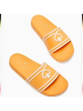 kate spade 8, 9 Brigitte Pool Slide Sunset Blaze Par Gold White